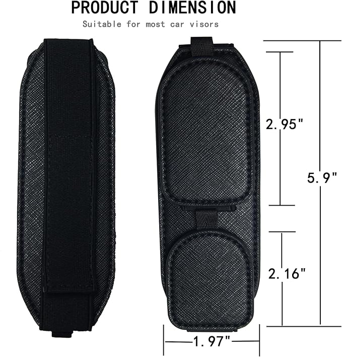 Magnetic Artificial Leather Sunglasses Holder for Car Visor (Black) | Powerful magnet holds glasses securely. One-hand access while driving. No falling Durable, no breakage - Image 5