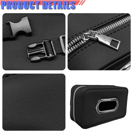 Craedli Car Tissue Holder, Leather Backseat Tissues Box Cover Rectangular Car Napkin Holder for 100-150 Tissues Organizer, Large Napkin Case Auto Headrest Hanging Mask Dispenser for SUV Sedan (Black) - Image 5