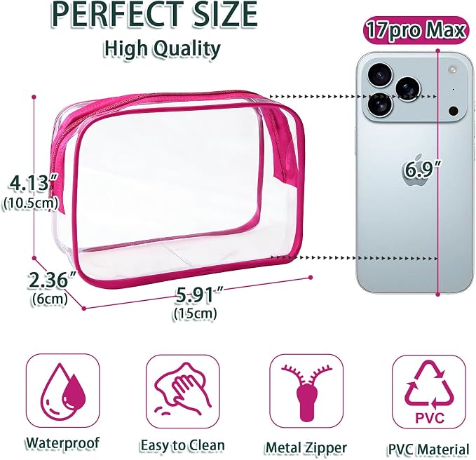 18 Pieces Small Clear Makeup Bags Bulk, TSA Approved Toiletry Bag Clear Cosmetic Pouch with Zipper, Waterproof Vinyl Plastic Organizer Case for for Women Carry-on Travel Essentials (Rose Red) - Image 2