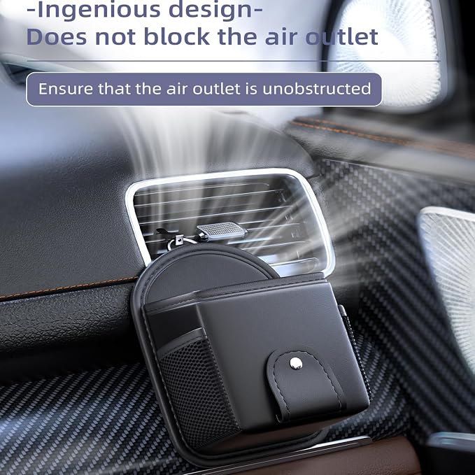 Car Air Vent Storage Bag Organizer Pocket, Sunglass Holder Car Mount Phone Holder Coin Key Card Case Organizer with Clip, Car Air Vent Phone Holder Coin Key Card Case Organizer. (Black) - Image 3