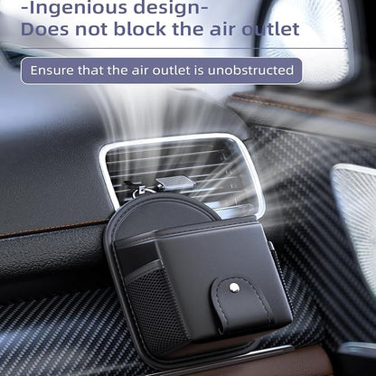 Car Air Vent Storage Bag Organizer Pocket, Sunglass Holder Car Mount Phone Holder Coin Key Card Case Organizer with Clip, Car Air Vent Phone Holder Coin Key Card Case Organizer. (Black) - Image 3