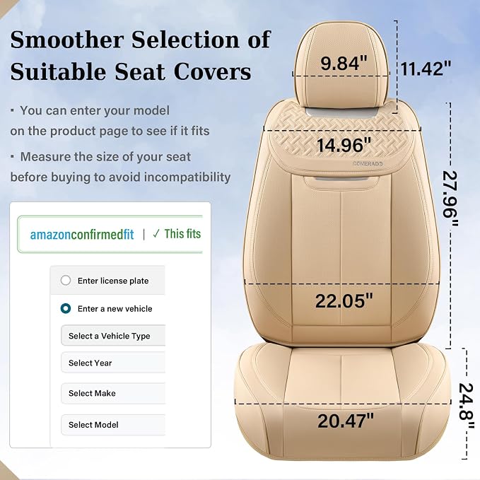 Coverado Seat Covers, Car Seat Covers Front Seats, Beige Nappa Leather Car Seat Covers, 2 Pack Waterproof Front Seat Covers, Breathable Leather Seat Cushion Universal Fit Most Cars Trucks - Image 6