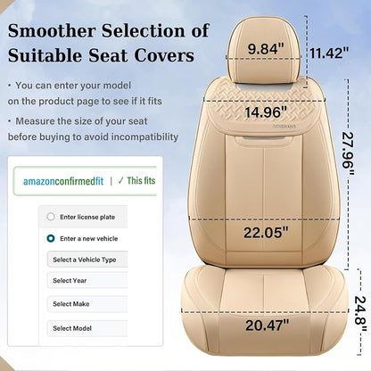 Coverado Seat Covers, Car Seat Covers Front Seats, Beige Nappa Leather Car Seat Covers, 2 Pack Waterproof Front Seat Covers, Breathable Leather Seat Cushion Universal Fit Most Cars Trucks - Image 6