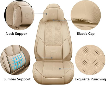 Full Coverage Leather Car Seat Covers for Cars,SUVs and Pick-up Trucks,Car Seat Protector,Automotive Seat Covers,Car Seat Cushion,Beige Seat Cover,Front Seat Cover for 2 Seats - Image 3