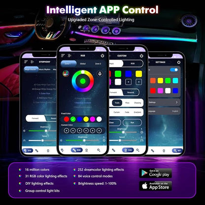 Dreamcolor Acrylic Interior Car Lights 6 in 1 RGB LED Strip Lights with APP Control 252 Color Modes DIY Fiber Optic Ambient Lighting Kits Music Car Neon Light Kits New Version - Image 5
