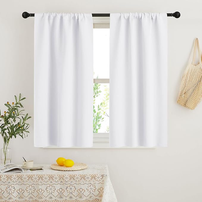 RYB HOME French Door Window Curtain Coverings, Rod Pocket | Thermal Insulated,Privacy Protection,Non See Through,Drapes for Small Window Bathroom Kitchen,W29 x L45,Pure White,2 Panels by RYBHOME
