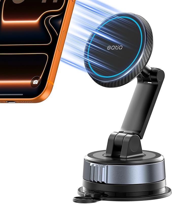 Magnetic Phone Holder for Car, Suction Cup Phone Mount for MagSafe | Dual Pivot Adjustable Arm, 360° Rotation, 67mm Strong Suction Cup, Dashboard Phone Holder Compatible with MagSafe - Image 9