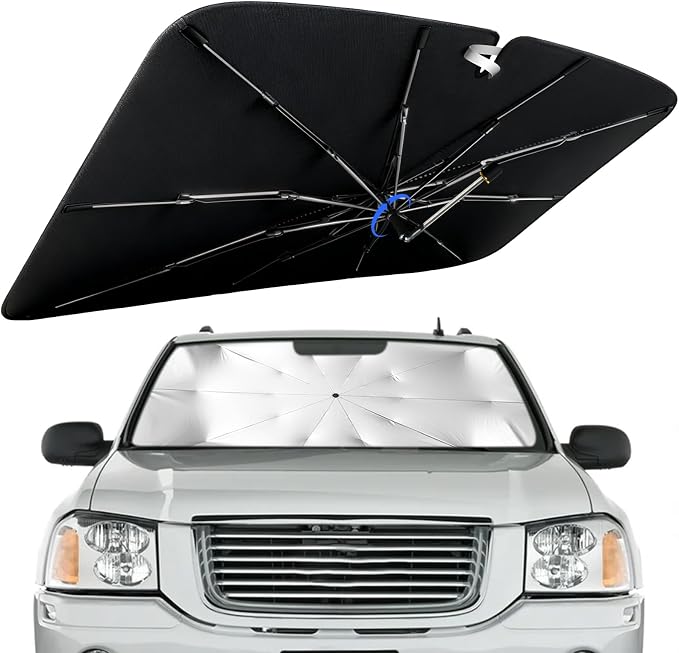 Windshield Sun Shade for GMC Envoy 1996-2009 with 360° Rotating Shaft | Custom Fit Umbrella Sunshade for UV Blocking, Interior Heat Protection, Easy Storage, UPF 50+ Cool Windshield Cover by Lonyaqui
