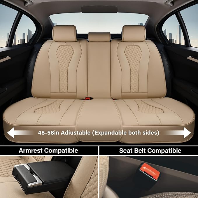 Coverado Automotive Seat Covers, Car Seat Covers Full Set, Beige Car Seat Cover, Car Seat Cushion Waterproof, Front Seats Back Seat Covers, Car Seat Protector Universal Fit Most Cars - Image 4