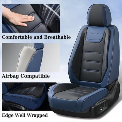 Coverado Car Seat Covers, Front Covers for Cars, Car Seat Cover Front Seats, Car Seat Protector Waterproof, Leather Car Seat Cushion, Universal Interior Covers Seat Protectors for Most Cars Blue - Image 3