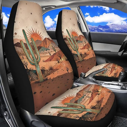 Desert Cactus Car Front Seat Covers Arizona State Car Seat Covers Full Set of 2 Stretch Polyester Fabric Cover Automotive Interior Seats Covers for Most Cars SUV Sedans - Image 3