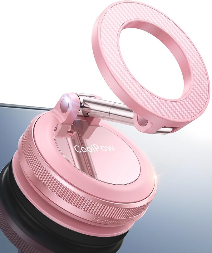 Coolpow【Newest Vacuum Magnetic Phone Holder for Car Phone Holder Mount【Movable Vacuum Suction】 Magsafe Car Mount Cell Phone Holders for Your Car Accessories for Women Men for iPhone 17 16-Light Pink by Coolpow