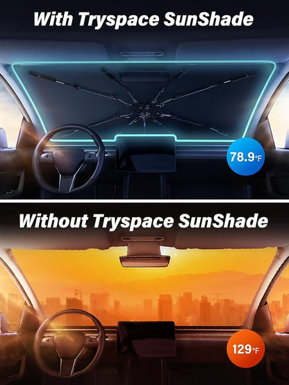 TrySpace Car Windshield Sun Shade Umbrella - [Silver Heat Shield & UV Reflective] Protector for Cars, Universal Fit Small (53" L x 31" W) | 25°F Cooler, Friendly Vinyl Coatings - Image 2