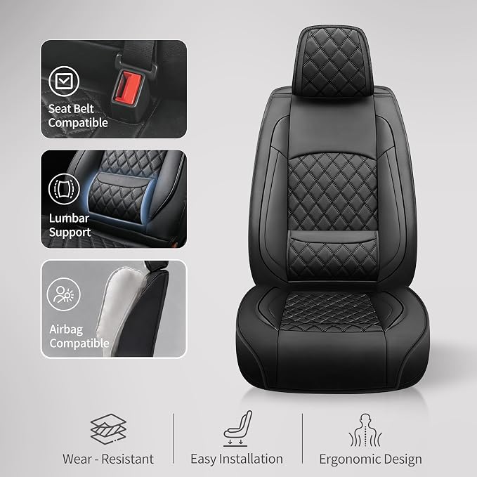 for GMC Canyon 2015-2025 2026 Car Seat Covers, Full Set, Black | Luxury Full Coverage Leather Seat Protectors, Waterproof Breathable, Non-Slip, Easy to Install, Airbag Compatible, All-Season - Image 6