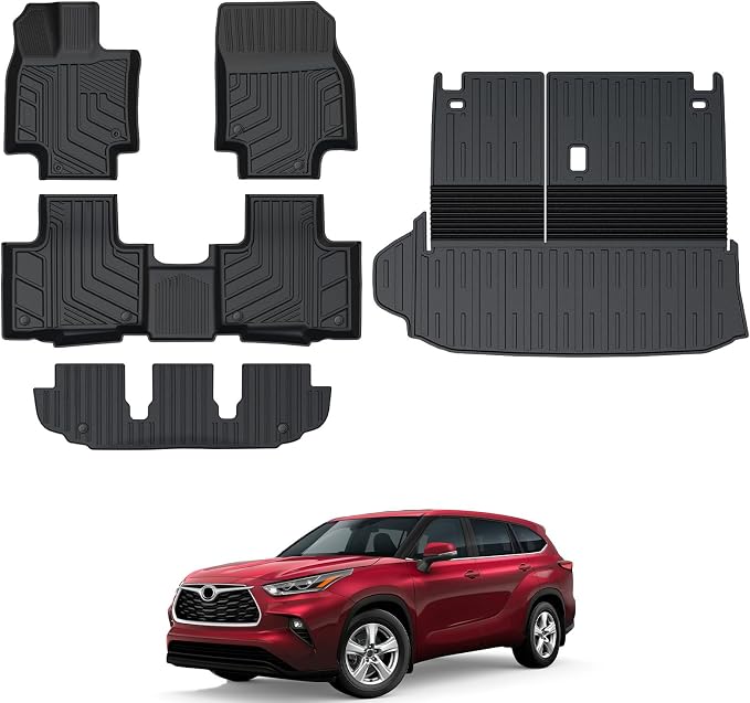 Floor Mats for 2020-2026 Toyota Highlander 7-Seat Accessories | Full-Coverage Set with Integrated Cargo Liner & Backrest Protector, Odorless & Durable, All-Weather Protection, 3D Laser Fit by GALVAGNITE
