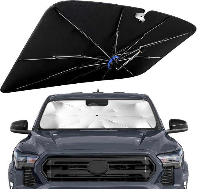 Windshield Sun Shade for Toyota Tacoma 2016-2026 with 360° Rotating Shaft | Custom Fit Umbrella Sunshade for UV Blocking, Interior Heat Protection, Easy Storage, UPF 50+ Cool Windshield Cover by Lonyaqui