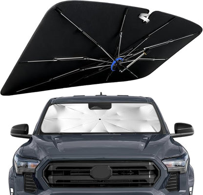 Windshield Sun Shade for Toyota Tacoma 2016-2026 with 360° Rotating Shaft | Custom Fit Umbrella Sunshade for UV Blocking, Interior Heat Protection, Easy Storage, UPF 50+ Cool Windshield Cover by Lonyaqui