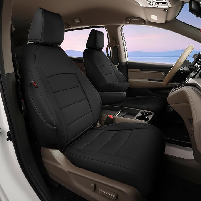 Full Set Car Seat Covers for Honda Odyssey 2011-2017,8-Seater,Faux Leather | for EX,EX-L,Touring Elite,Touring,2nd Row 40/20/40 Split Seat,Waterproof Seat Protector,Fit Like A Glove(Black) by Coverdream