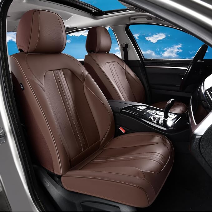 Huidasource Coffee Front Seat Cover, Luxury Faux Leather Front Car Seat Cover, Compatible with Airbags, Seatbelt Buckles, Perforation, Cooling＆Heating, Universal Fit for Most Cars, Vans, Trucks, SUVs by Huidasource