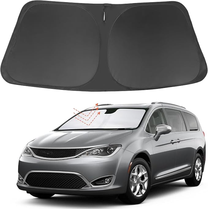 Front Windshield Sun Shade Foldable Car Front Window Sun Shade Windshield Shade Custom Fit for 2017-2025 2026 Chrysler Pacifica Minivan Block UV Rays Heat Keep Cooler by FannycCargoCover