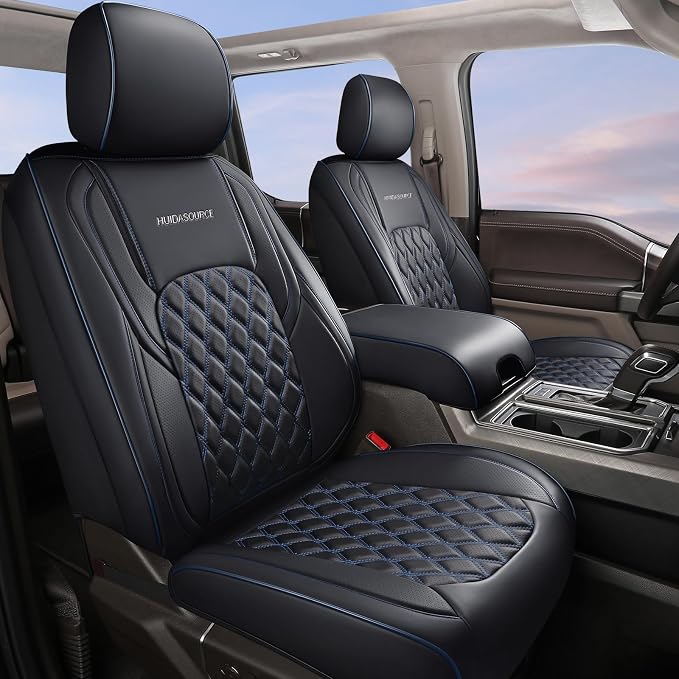 Huidasource 2007-2017 Wrangler JK Seat Covers 2 Door Full Set, Black&Blue | Waterproof Leather Custom Car Seat Cover, JK Seat Cushion Protector Fit for Jeep Wrangler JK 2-Door Sahara Sport Rubicon by Huidasource