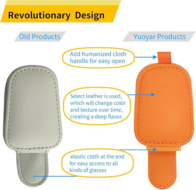 Yuoyar Magnetic Leather Sunglasses Holder for Car, 2 Packs (Orange) | Magnetic Car Visor Accessories - Image 2
