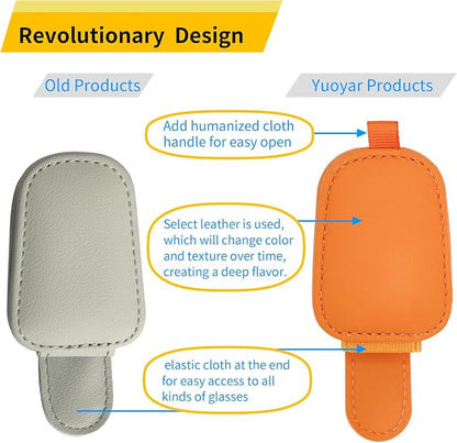 Yuoyar Magnetic Leather Sunglasses Holder for Car, 2 Packs (Orange) | Magnetic Car Visor Accessories - Image 2