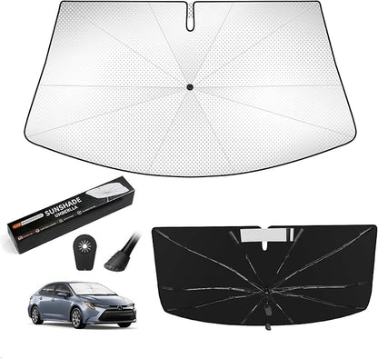 Windshield Sun Shade Umbrella for Toyota Corolla 2020-2026, 360° Bendable Handle Foldable Car Front Window Sunshade with Rearview Mirror Cutout, UPF 50+ UV Block Heat Insulation, 10-Rib by VEENJOY
