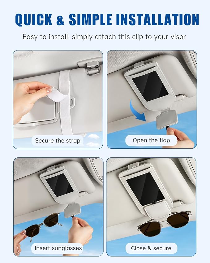 Car Visor Sunglasses Holder, 3 in 1 Glasses Clip with Photo Picture Display & Extra Storage Pocket, Anti-Slip Universal Sun Visor Organizer, 2026 Upgraded (1, Off-White) - Image 5