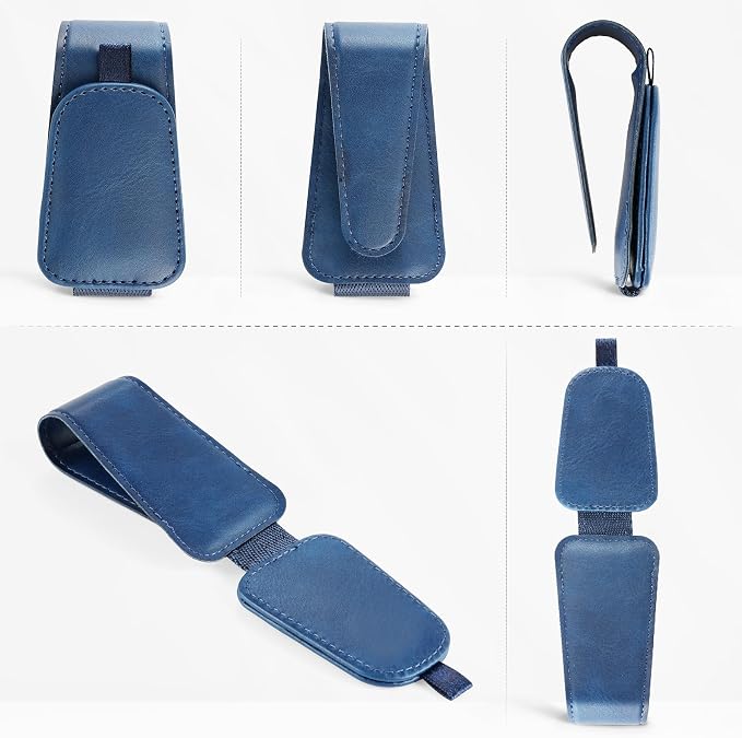 SINGARO 1 Pack Sunglass Holder for Car Visor Sunglasses Holder Clip, Universal Non-Slip Magnetic Leather Glasses Eyeglasses Hanger Mounter, Truck Interior Car Visor Accessories for Woman Man, Blue - Image 6