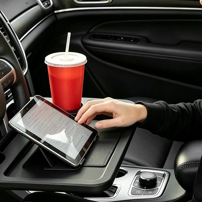 Car Steering Wheel Desk for Laptop, Auto Tray for Eating Writing | Portable Double Sided Design, with Pen and Drink Holder, for Eating Food Writing Work, Multipurpose Travel Car Accessories - Image 3