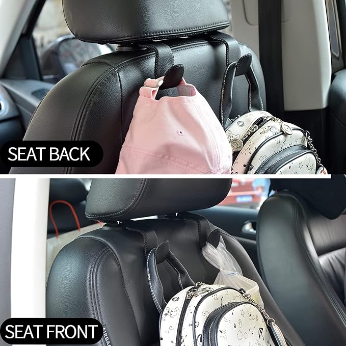 2 Pack Car Headrest Hooks, Microfiber Leather & Alloy Purse Hook Holds 45lb | Durable Alloy Material 360° rotating hooks hold bags, groceries up to 45lb; soft leather protects seats; fits most vehicles - Image 6