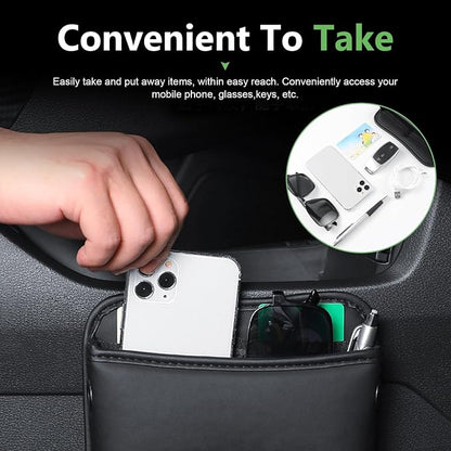 2 PCS Car Seat Side Storage Pocket, Leather Self-Adhesive Car Seat Storage Pouch, 5.94" x 7.44" Multifunctional Convenient Auto Organizer Bag for Phone Keys Sunglass & Wallet (Black) - Image 5