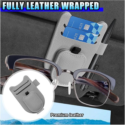 2PCS Magnetic Sunglass Holder for Car Sun Visor (Gray) | Leather Vehicle Glasses Eyeglass Mount & Ticket Card Clip, Auto Interior Visor Accessories, Universal for Car SUV Truck - Image 3