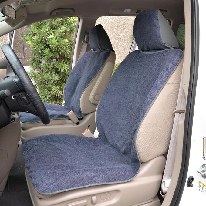 BDK UltraFit Waterpoof Car Seat Towel Cover, 2 Pack with Gray Trim – Washable Sweat Seat Protector, Ideal for Gym Swimming Surfing Running Crossfit, Fits Most Auto Truck Van SUV - Image 3