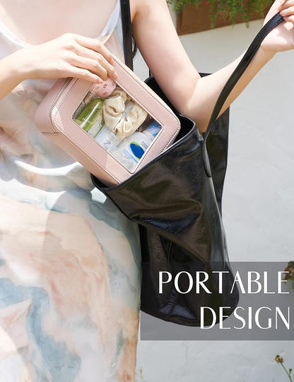 Clear Makeup Bag Travel Cosmetic Case Toiletry Bag with Zipper Make Up Case Traveling, Stone, Medium and Large - Image 3