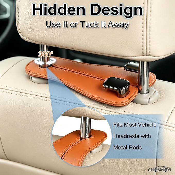2 Pack Car Seat Hooks, Leather Car Seat Back Hanger for Purses & Bags | Anti-Drop Design, Holds Up to 50 lbs, Car Backseat Organizer, Car Storage Accessories - Image 5