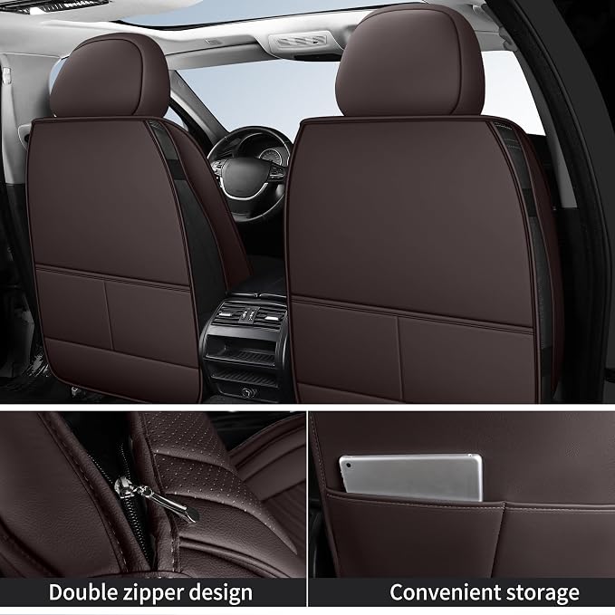 HChengkikz Nappa Leather Car Seat Covers Full Set, Brown Car seat Protector 5 Seats, Waterproof Car Seat Cushion, Universal Automotive Seat Covers Fit for SUV Truck Pick-up Sedan, Front and Rear | Easy Maintenance, Airbag Compatible, Universal Fit For ... - Image 7