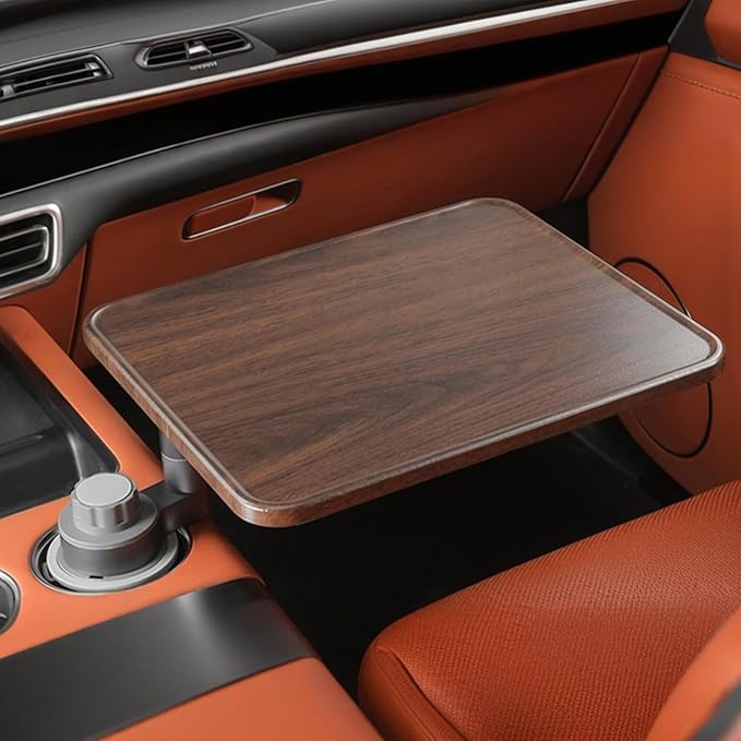 HZGAMER Wood Car Desk for Laptop, 360° Rotating Wood Cup Holder Table Tray for Drivers and Passengers, Car Accessories Compatible with Tesla Model Y/3/S, Ford F150/Explorer/Maverick & Most Vehicles - Image 2