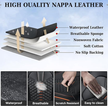 Coverado Automotive Seat Covers, Car Seat Covers Front Seats, Nappa Leather Black Orange Car Seat Cover, Waterproof Seat Cushion, 2 Pack Front Seat Covers Driver Seat Protector Fit for Most Cars SUV - Image 5