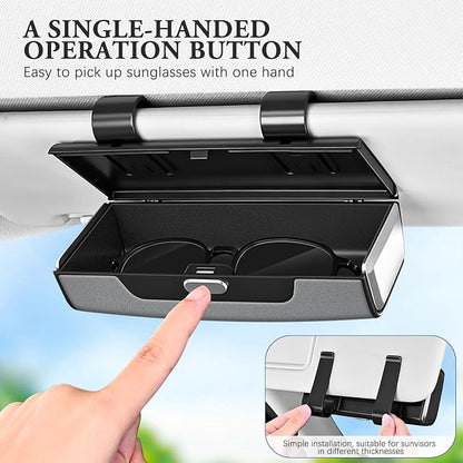 Sunglass Holder For Car Visor,Button-Open Sunglass Case For Car Visor,Car Sunglass Holder With Card Storage Function Suitable For Truck And Sedan To Place Sunglass (Gray) - Image 2