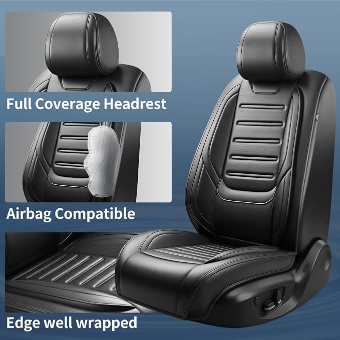 Car Seat Covers Compatible with Kia Sportage 2009-2026, Premium Full Coverage Leather Automotive Seat Protectors, All Seasons Waterproof Breathable, Airbag Compatible, Full Set, Black - Image 2