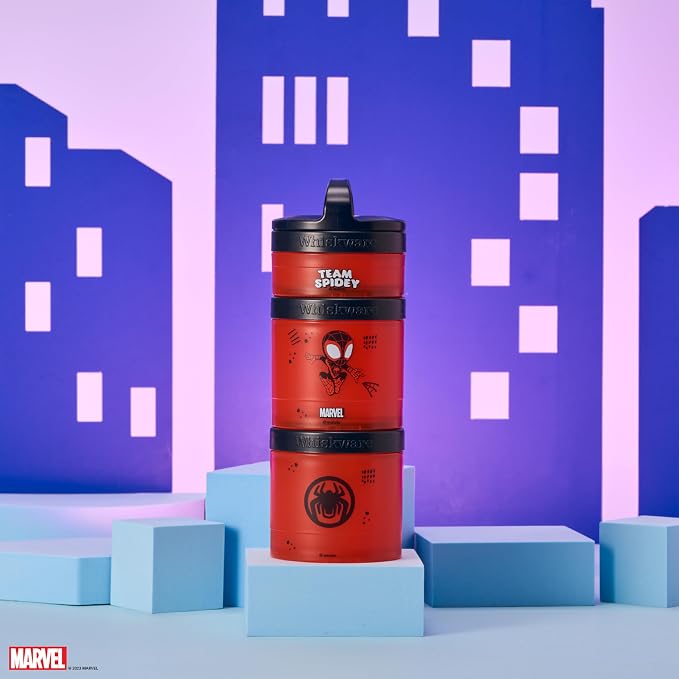 Whiskware Spider-Man Team Spidey Stackable Snack Containers for Babies, Kids, and Toddlers, 3 Stackable Snack Cups for School or Travel, Cupholder Friendly, Miles Morales - Image 6