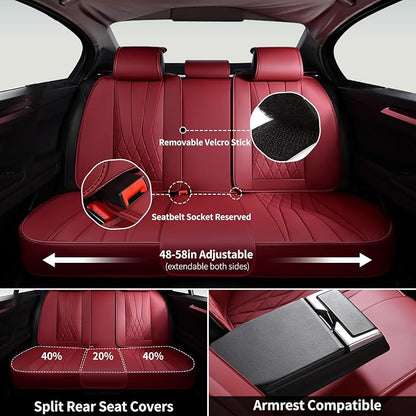 FLORICH Car Seat Covers Full Set, Luxury Seat Covers with 5 Seats, Waterproof Seat Protector Car Accessories Fit for Most Sedans SUV Pick-up Truck - Red - Image 6