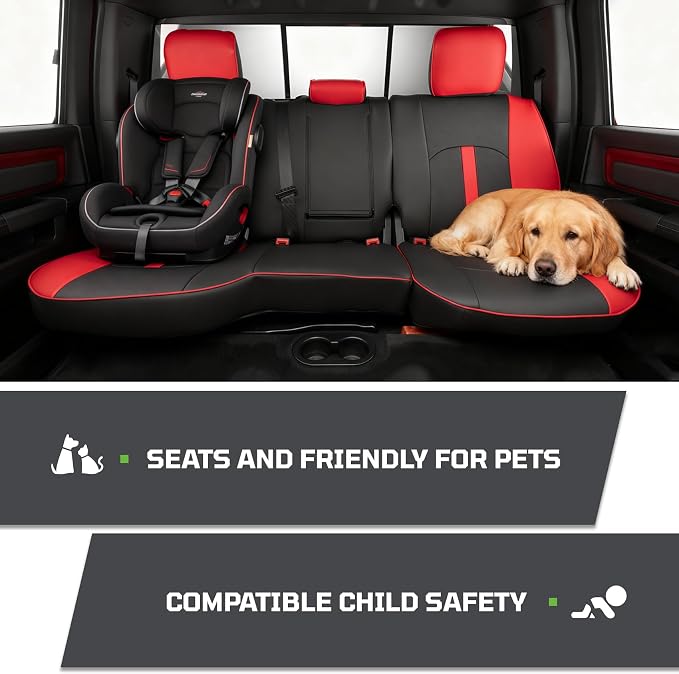 Seat Covers Custom Fit for Dodge 2009-2018 Ram 1500 Crew Cab,Red/Black | Custom Fit Faux Leather Full Set,Waterproof & Wear-Resistant,Fits for 4th Gen Ram 1500 Big Horn/SLT/Lone Star,Easy to Clean - Image 5