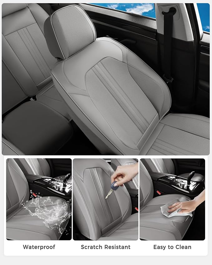 Huidasource Gray Seat Covers, Luxury Faux Leather Car Seat Cover, Velcro Adjustable, with Airbags, Seat Belts, Thinning Design Perforation Cooling＆Heating, Fit for Most Cars, Vans, Trucks, SUVs, Gray - Image 7