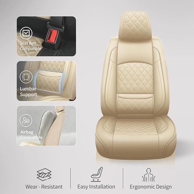 for Subaru Outback 2007-2026 Car Seat Covers, Full Set, Beige | Luxury Full Coverage Leather Seat Protectors, Waterproof Breathable, Non-Slip, Easy to Install, Airbag Compatible, All-Season - Image 6