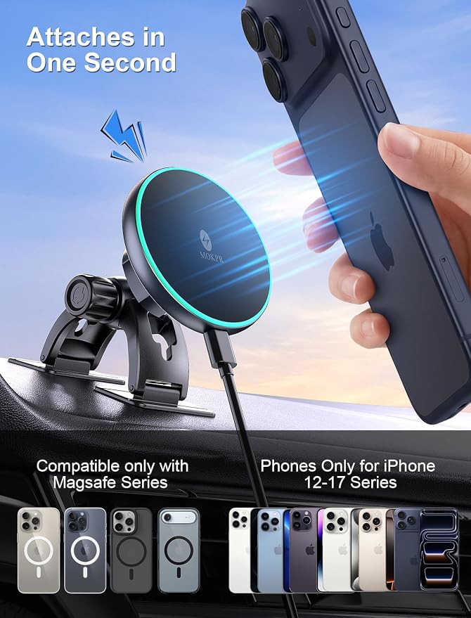 for iPhone Magsafe Car Mount Charger Vent-LED Wireless Car Charger | Magnetic Car Phone Holder HandsFree Car Mount Fast Car Charger for iPhone 17/16/15/14/13/12 Series - Image 2