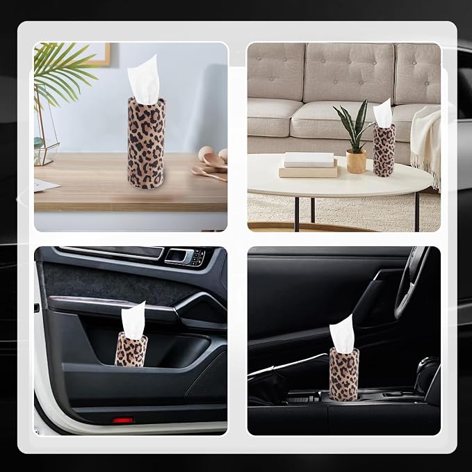 4PCS Portable Car Tissue Holder,Stylish Leopard-Print Tissues for Car Cup Holder with Replaceable Refills,Essential Cars Tissues Cylinder Leopard Print Cars Accessories - Image 4