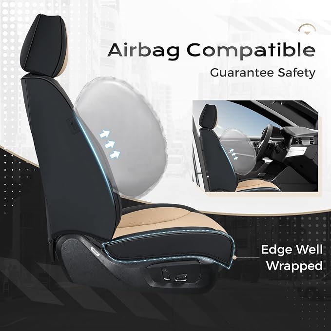 Coverado Car Seat Covers with Lumbar Support, Front Covers for Cars, Universal Automotive Seat Cover, Waterproof, Leather Car Seat Cushion, Interior Seat Protectors for Most Cars - Image 3